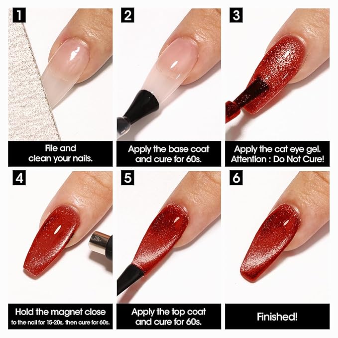 Gellen Builder Nail Gel with Gel Top Coat Base Coat 6 Colors Cat Eye Gel Nail Polish Set