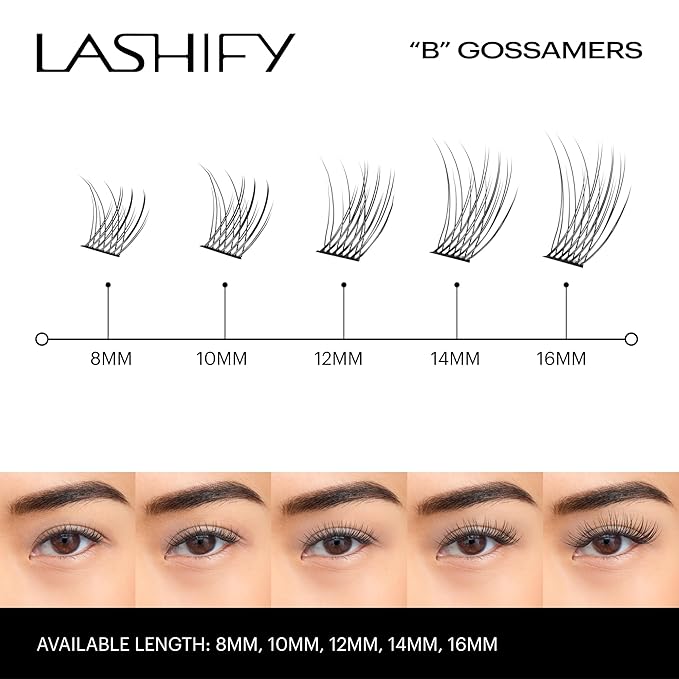 Lashify Bold 8mm Gossamer Eyelash Extensions Refill, Black, DIY False Lashes for a Natural Look