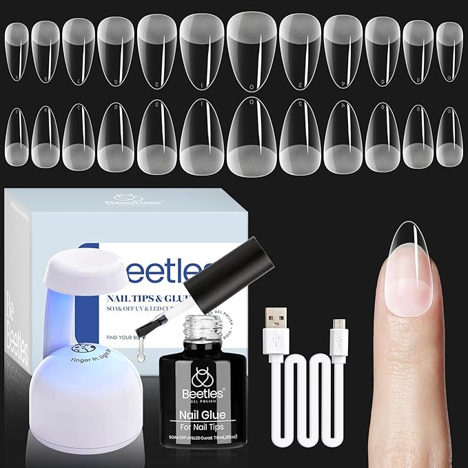 Beetles Gel Nail Kit Almond: 504Pcs Beetles Gel Nail Kit Easy Nail Extension Set Etch X Nail Tips Short Medium Almond Half Matte Nail Tips 5 in 1 Nail Glue Uv Led Nail Gift for Women & Girls