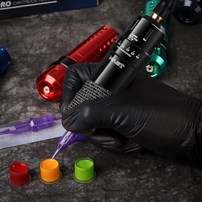 Mast Tattoo Gun Kit Flip Wireless Tattoo Machine 7 Strokes Length Tattoo Kit 2 Batteries Power Supply 20 Pro Tattoo Needles Cartridges Purple Color