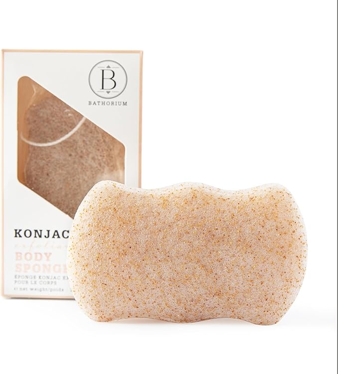 Bathorium Konjac Walnut Shell Body Sponge, Gently Cleanses Skin, Ideal for Daily Use, Made with Hand-Harvested Asian Konjac Root, Softens & Revitalizes, 1 Sponge