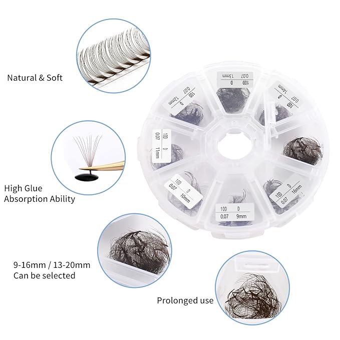 Volume Lash Extensions 10D Brown Premade Fans 500 PCS 0.07mm 9-16mm Mixed C/D Curl Short Stem Premade Volume Eyelash Extensions Pointed Base Fans by WENDY LASHES (500PCS-10D-0.07-D, 9-16mm MIXED)
