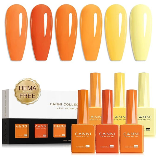 CANNI Orange Gel Polish Set, 6 Colors 9ML Yellow Fire Fall Nail Polish Set, Soak Off UV LED Lamp Art Design Manicure Salon for Women