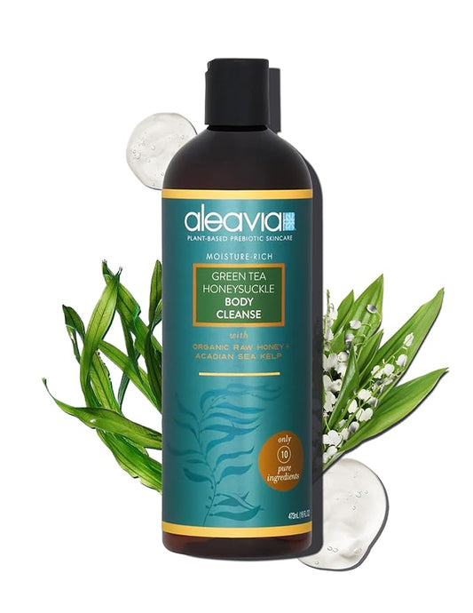 Aleavia Body Cleanse – Organic & All-Natural Prebiotic Body Wash with Raw Honey – Green Tea Honeysuckle Scent – 16 Oz.