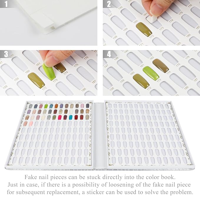 216 Colors Nail Display Chart, Nail Gel Polish Organizer Color Card with 240 False Nail Tips, Nail Color Display Book Chart Salon Nail Supplies Sample Chart Tool Set Nail Swatch (Silver, 1 Pack)