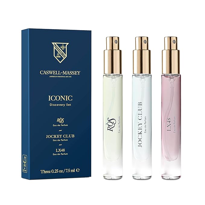 Caswell-Massey Iconic Eau de Parfum Discovery Set, Includes RÒS, Jockey Club & LX48, Indulge in Enduring Modern Scents, Long-Lasting Men’s Fragrances, Travel Size Set, Perfume for Men, 0.25 Fl Oz Each