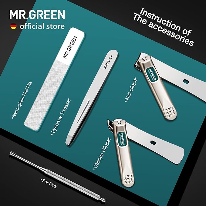 MR.GREEN Portable Manicure Sets Pedicure kits Stainless Steel Nail Clippers Tool Travel Grooming Case Nail Scissors Gift Box (Mr-6103)