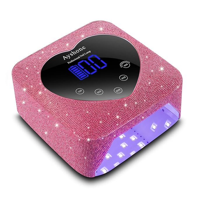 Cordless UV LED Nail Lamp,72W Rechargeable Nail Dryer Gel Polish Light with Large LCD Display,Rechargeable Nail Curing Lamp for Salon & Home (Rose Red Diamond)