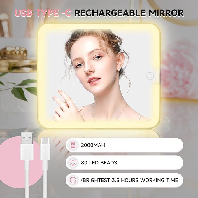 Leeora&Leekoo Makeup Box with LED Mirror & Aluminum Frame, Compact Multi-Layer Cosmetic Organizer - Portable ABS Travel Train Case for Makeup Storage(Gift for Girlfriend/Daughter) (Pink)