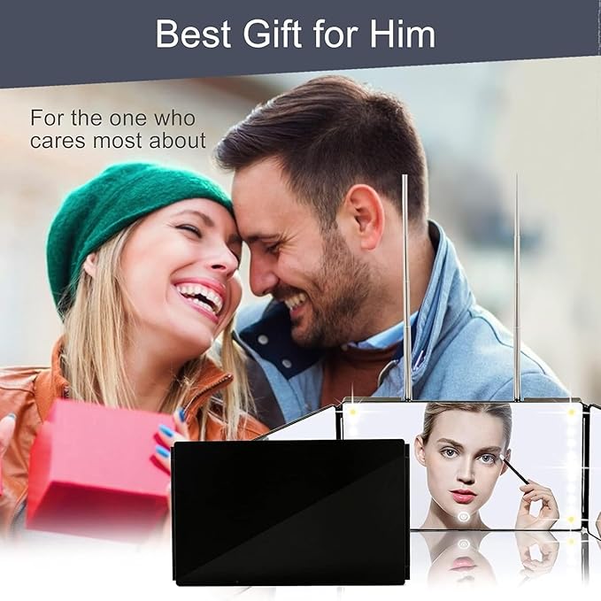 JANMPASK LED 3 Way Mirror for Self Cutting Mirror Vanity Barber Supplies Accessories 360 Makeup Mirror with Light Trifold to See Back of Head