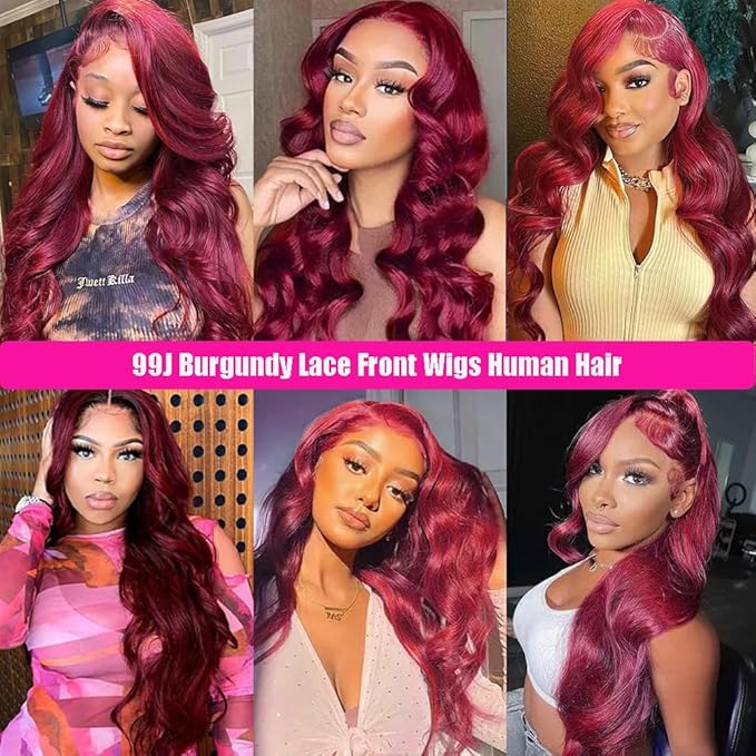 30 Inch 99J Burgundy Lace Front Wigs Human Hair Red Wig Body Wave Lace Front Wigs Human Hair 13x6 HD Lace Front Wigs Human Hair Wigs for Black Women Glueless Wigs Human Hair 180% Density