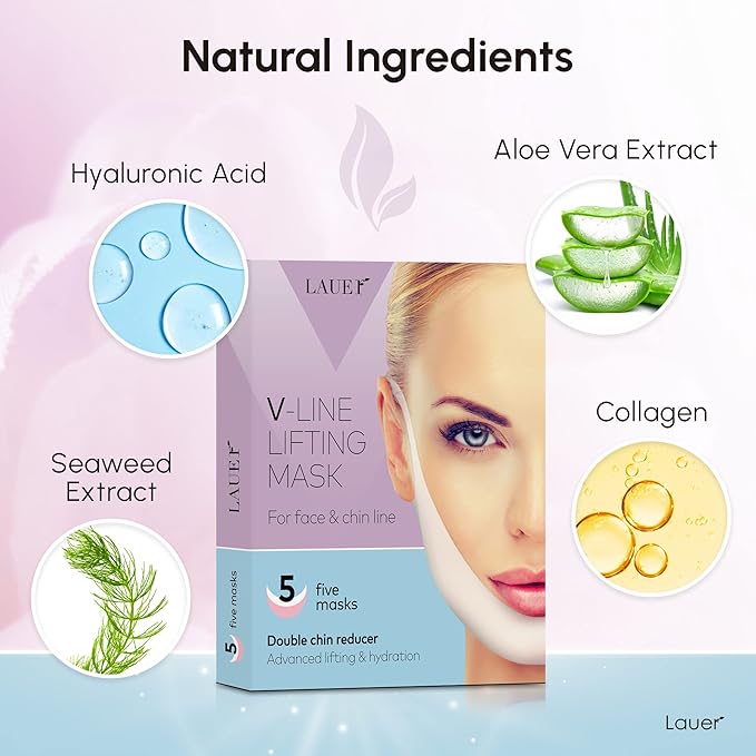 V Shaped Contouring Face Mask Line Shaping Lifting Belt Neck Reduction Jawline Shaper Lift Up Tape Enhancer Face Patch Firming Tightening Skin Chin Collagen Mask Hyaluronic Acid Aloe Vera 5 pcs