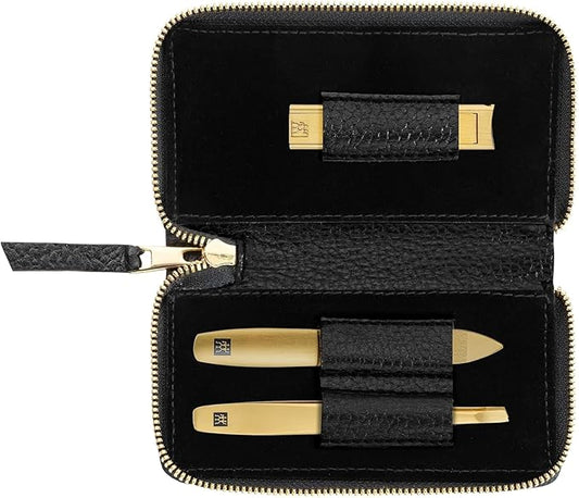 TWINOX Manicure Set 3-piece, Gold Edition, Care for hands and feet with nail clipper, Stainless steel, Black
