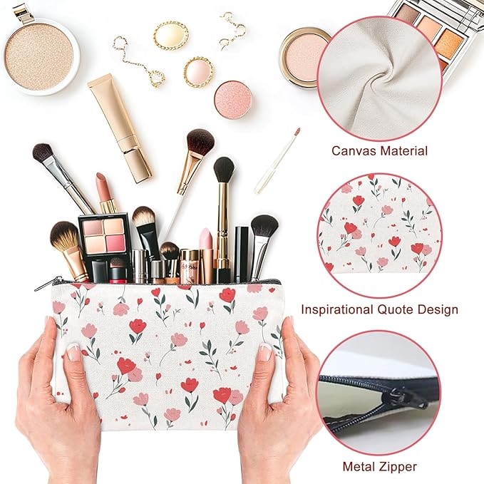 20PCS Flower Canvas Makeup Bags Bulk Floral Cosmetic Bags for Women and Girls Spring Multicolor Travel Pouch Wildflower Canvas Toiletry Bag Bulk Makeup Organizer Bags Group Gifts for Women