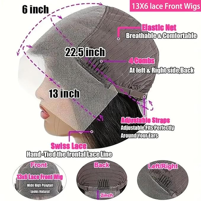 13x6 Deep Wave Lace Front Wigs Human Hair 200% Density 13x6 Lace Frontal Wigs Human Hair Natural Black Deep Curly Glueless Wig Human Hair Pre Plucked with Baby Hair(34 Inch)