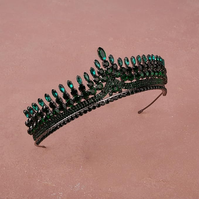 LIMELIA Women's Tiara for Henna Wedding Party|Glitter Hair Accessories for Bridal Birthday Pageant Prom Halloween Cos-play Christmas Party|Antares-Green