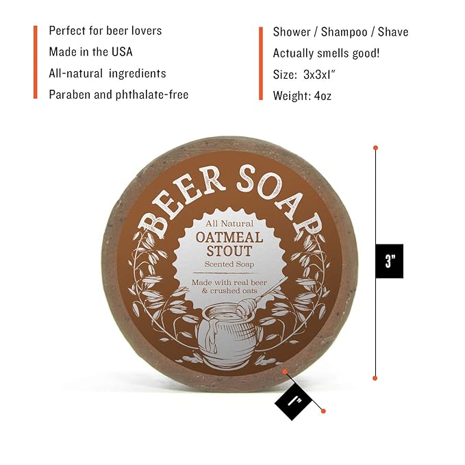 Beer Soap (Oatmeal Stout) - All Natural + Made in USA - Actually Smells Good! Great For Beer Lovers