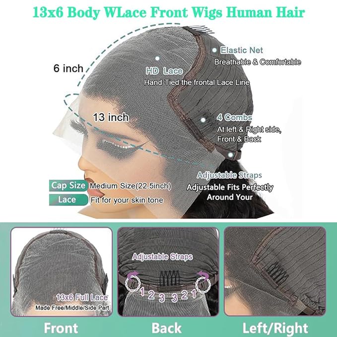 13x6 Body Wave Lace Front Wigs Human Hair Pre Plucked 200% Density Glueless Wigs Human Hair 26 Inch HD Transparent Lace Frontal Wigs Human Hair Wigs for Black Women With Baby Hair