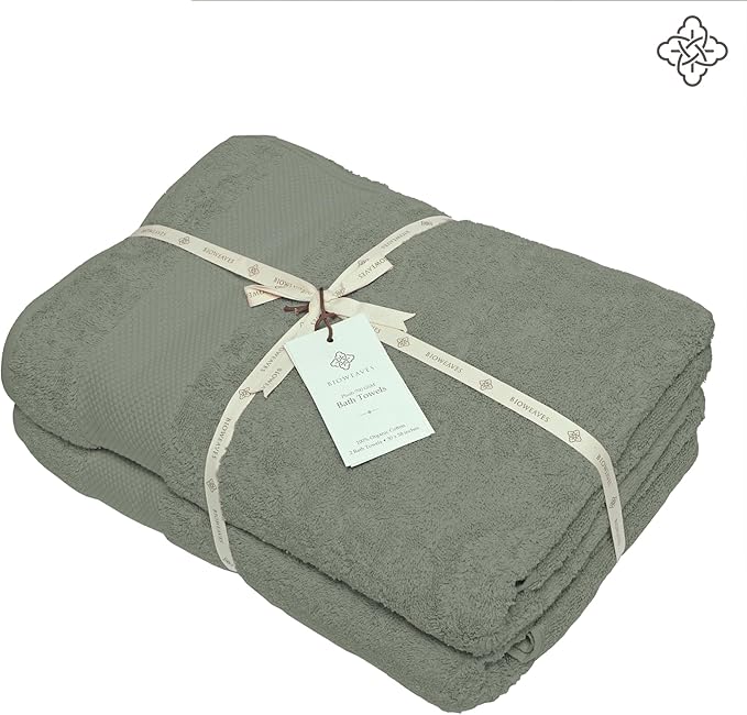 BIOWEAVES 100% Organic Cotton 700 GSM Luxury Bath Towels for Bathroom 30" x 58" GOTS Certified - Sage, Pack of 2
