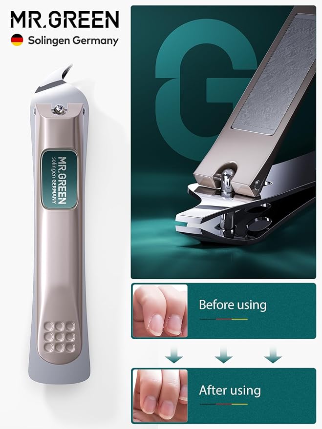 MR.GREEN Nail Clippers, 5PCS Nail Clipper Set with Fingernail Clippers,Ear Pick,Glass Nail File,Tweezers, Professional Manicure Set for Men and Women, Nail Cutter with Leather Case (Purple)