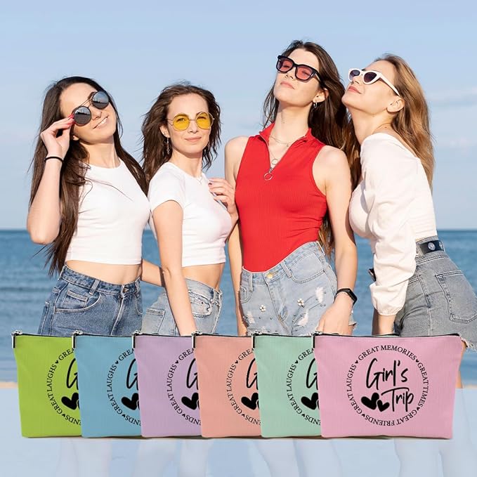6Pcs Girls Trip Gifts Favors, Girls Weekend Gifts Makeup Bag, Bestie Gifts Weekend Bag Vacation 2025 Cosmetic Bag, Friendship Gifts for Women Bestie Friend, Graduation Wedding Gifts Toiletry Bag