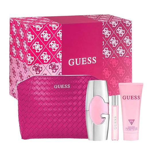 Guess 2.5oz EDP Spray, 0.5oz EDP Spray, 3.4oz Body Lotion, Pouch Women 4 Pc Gift Set