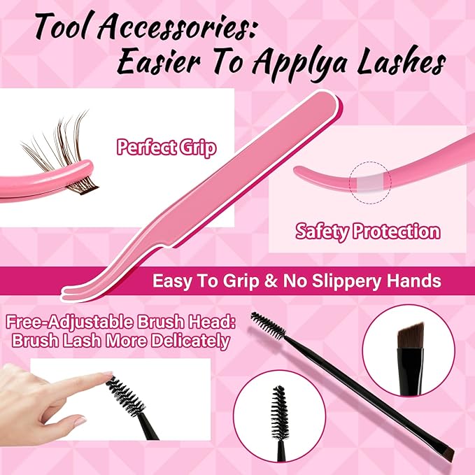 Brown Lash Extension Kit 280pcs Brown Lash Clusters Eyelash Extension Kit With Lash Bond And Seal Lash Remover Lash Applicator Eyelash Brush Easy to Apply at Home for Self Use (30D+40D-9-16mix Kit)
