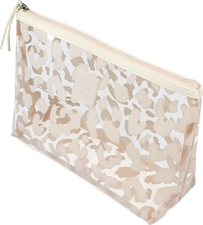 Beige and Transparent Leopard Print Holdall - Water-Resistant Travel Bag for Toiletries & Cosmetic Essentials