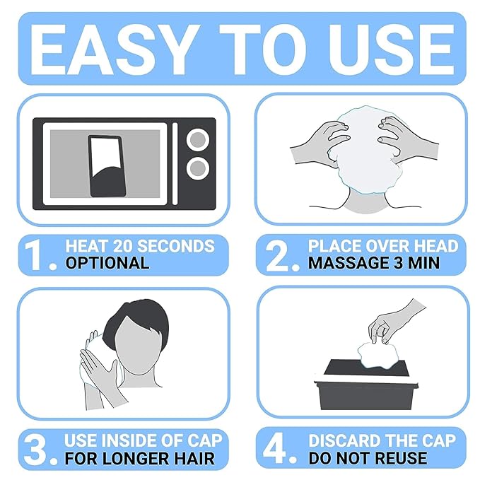 Drench! No Water Rinse Free Shampoo Caps - Waterless Shampoo and Conditioner - Dry Hair Wash Caps for Elderly Care - Dementia products for elderly - Pack of 24