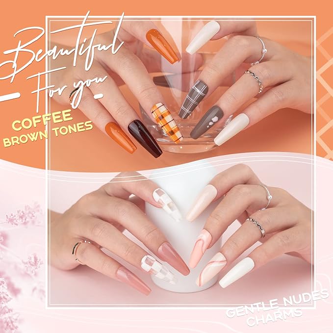 Gellen Gel Nail Polish Kit - Nude Pink Gel Polish Set 16 Colors with Top & Base Coats, Red Orange Brown Glitter Nail Polish Set, Home/Salon Nail Gel Polish Manicure Kit