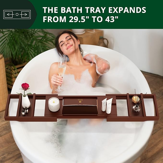 ROYAL CRAFT WOOD Non-Foldable Bathtub Tray - Wood Bath Tray for Tub, Bamboo Bathtub Shelf, Expandable Bath Table Tray, Luxury Bathtub & Bathroom Accessories for New Home & Unique Gift for Women