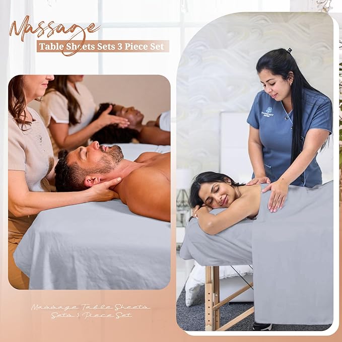 18Pcs 6 Sets Massage Table Sheets Set 3 Piece Set Includes Massage Bed Sheets, Massage Bed Cover Massage Face Rest Cover, Spa Bed Cover Massage Sheets Sets for Beauty Salon and Home Spa (Light Grey)