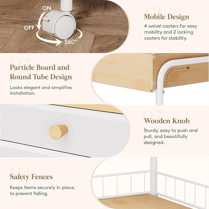 Lifewit Floor Makeup Organizer Storage Cart with Drawers and Wheels, Skincare Cosmetics Organizers with Removable Top Tray, Vanity Organizer for Nail Polish Perfume Makeup Brush, Ideal Gift, White