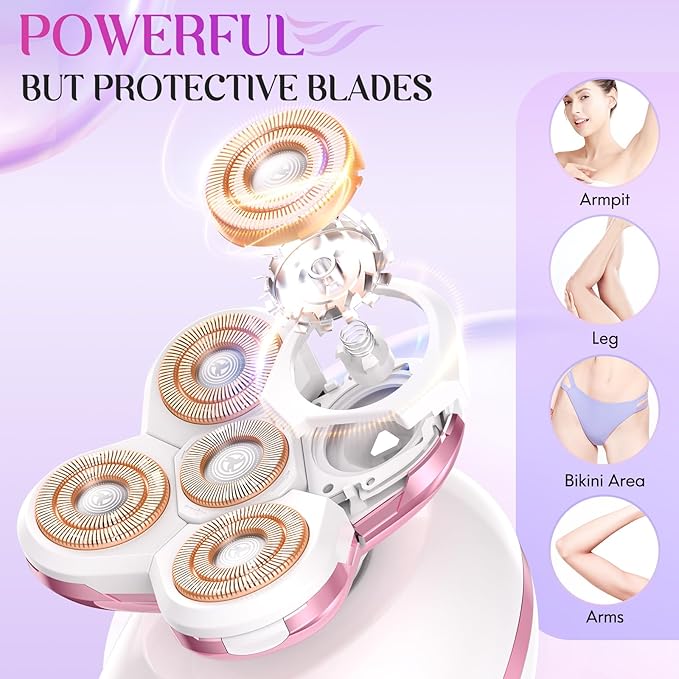 Electric Razors for Women - Painless Body Shavers for Sensitive Skin - 4 in 1 Cordless Lady Trimmer for Women's Leg, Bikini and Face - Waterproof Wet/Dry Remover, Rechargeable, Cherry