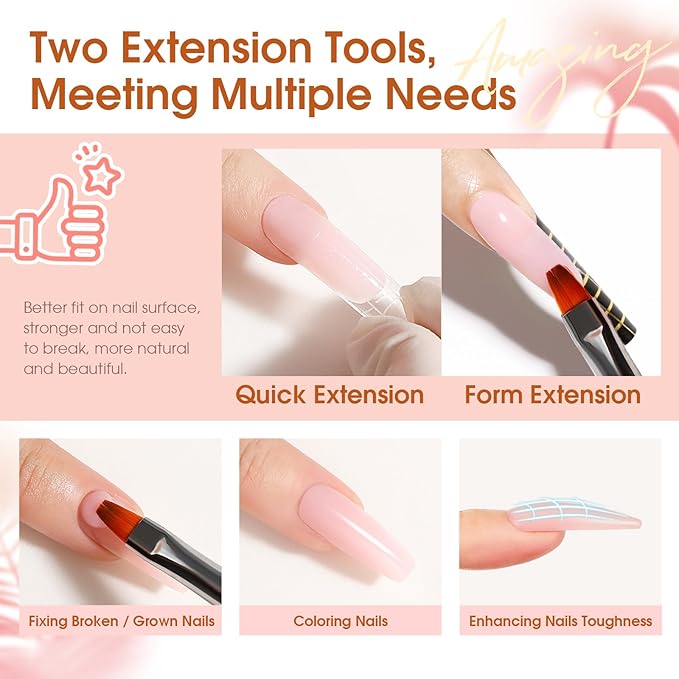 ROSALIND Poly Nail Gel Kit - 14 Colors With 72 Nail Art Accessories, Clear Nude Starter Kit, Mini UV Lamp, Slip Solution for Beginners