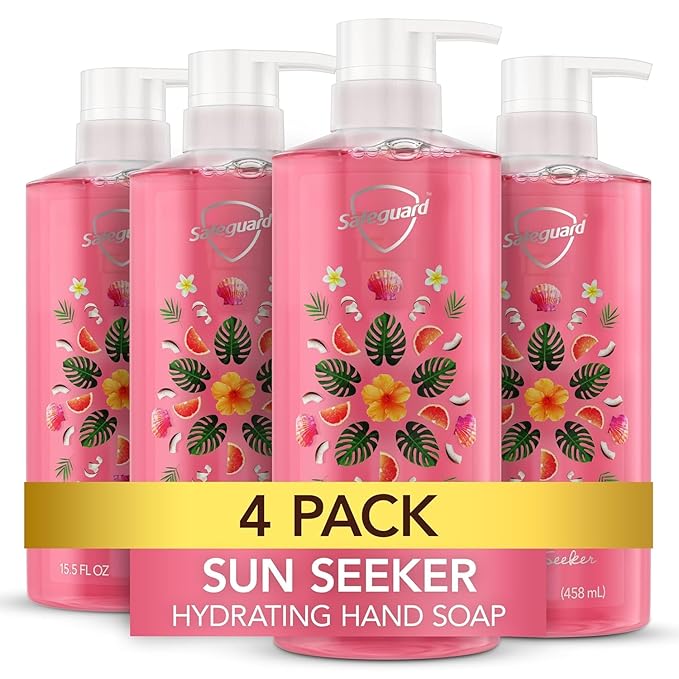Safeguard Hydrating Liquid Hand Soap, Sun Seeker Scent, Made with Plant Based Cleansers, 15.5 oz (Pack of 4)