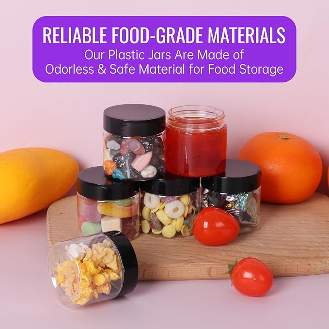 2 oz Plastic Jars with Lids - 48Pack, Round Clear Plastic Jars for Cream, Lotion, Powder, Ointment