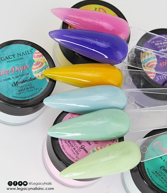 Legacy Nails Professional COLLECTION Acrylic Powder Kit 6 Colors Nail Art Set for Manicure DIY for Dip & Acrylic Nail Extensions (CAKE POPS COLLECTION)