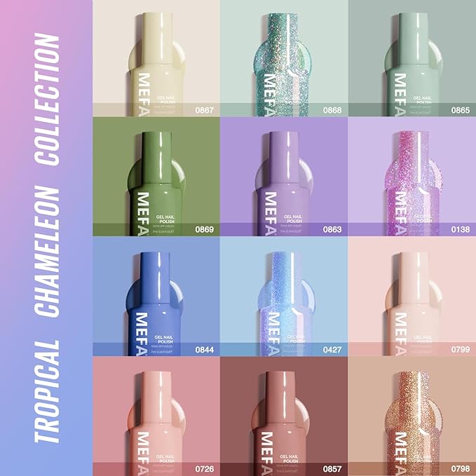 MEFA Gel Nail Polish Set 12 Colors Summer Tropical Breeze Collection Chameleon Gel Polish Kit Blue Green Purple Soak Off Nude Brown Manicure Gifts for Women Girl DIY Salon Home