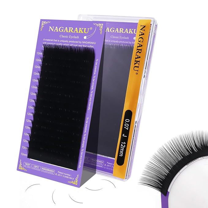 NAGARAKU Eyelash Extensions Individual Lashes Extensions Classic Lash Matte Black 16 Rows Soft Natural Matte Black Professional Beauty Salon Lash Supplies -0.07J 12mm