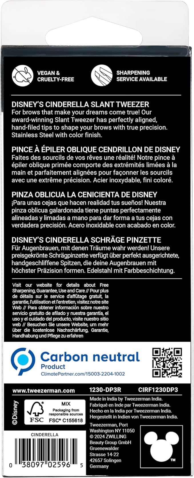 Tweezerman Cinderella Slant Tweezer - Eyebrow Tweezers for Women and Men