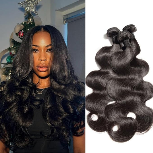 Body Wave Human Hair Bundles 18 20 22 Inch 12A Body Wave Bundles Human Hair 100% Unprocessed Brazilian Virgin Hair 3 Bundles Human Hair Weave Bundles Deals Real Human Hair Natural Black Color