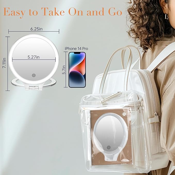 Magnifying Mirror with Light 20X/1X, Double Sided travel mirror with light, Rechargeable makeup mirror with 3 color setting Adjustable stand Lighted mirror Vanity Portable Desk Cosmetic Mirror