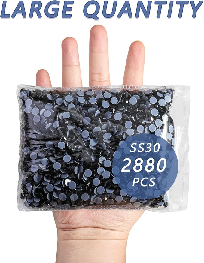 BEADSLAND Hotfix Rhinestones Bulk, 2880PCS Crystal Hot Fix Rhinestones for Crafts Clothes DIY Decoration, Black, SS30, 6.3-6.5mm
