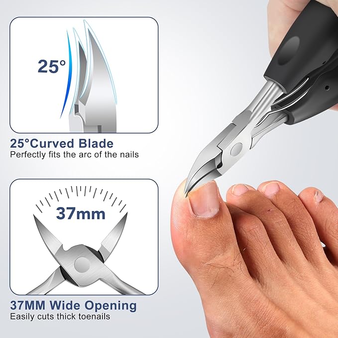 Toenail Clippers for Seniors Thick Toenails, Wide Jaw Opening Slanted Curved Toe Nail Clippers for Men Thick Ingrown Nails, Large 360 Degree Rotary Fingernail Clipper Nail Cutter