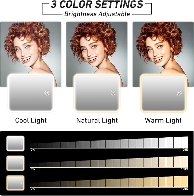 Makeup Bag with Light up Mirror, Travel Makeup Case with Mirror and Lights, Lighted Cosmetic Train Case with 3 Color Settings, Make up Organizer Bag with Adjustable Dividers Brush Board