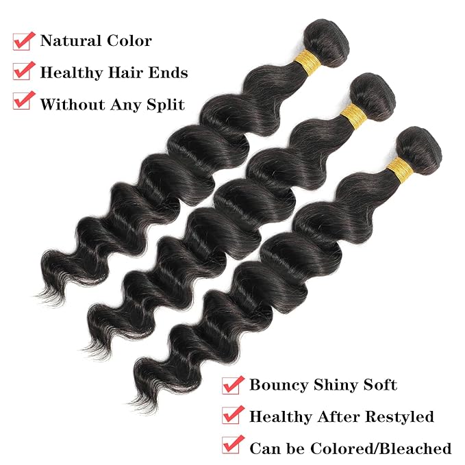 12A Human Hair 3 Bundles with 5x5 HD Lace Closure (16 18 20 +16) 100% Unprocessed Brazilian Virgin Remy Hair Loose Wave Human Hair Bundles with Closure Natural Color