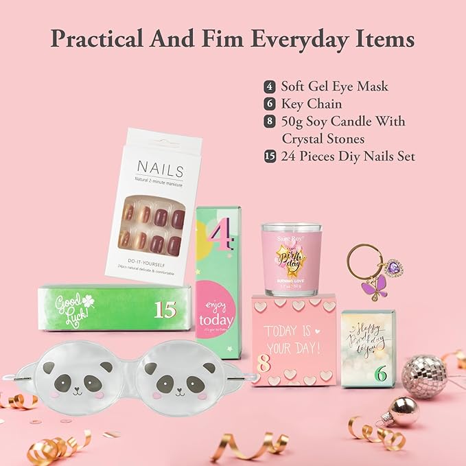 Mother's Day Gifts Birthday Gifts for Women Happy Birthday Surprise Box, 15pcs Luxury Spa Gifts, Gift Box for Teen Girls Unique with Hand Cream, Diy Nails Set, Skin Care Gift Sets for Women, Daughter