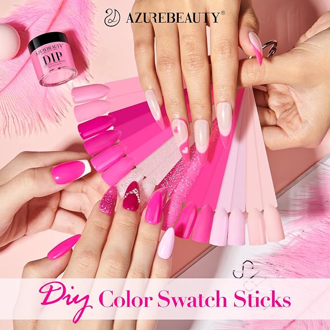 AZUREBEAUTY Dip Powder Nail Starter Kit with Matte Coat, 8 Hot Pink Glitter Neon Summer Color, Dipping Powder Liquid Set with Base/Top Coat/ Activator/10 Nail Sticks Salon at Home