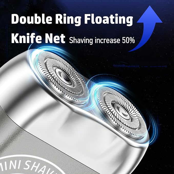 Mini Electric Shaver, 2025 New Upgrade Pocket Dual-Head Electric Shaver, Travel Portable Beard Trimmer for Men, Waterproof Mini Razor, USB C Rechargeable (Silver)